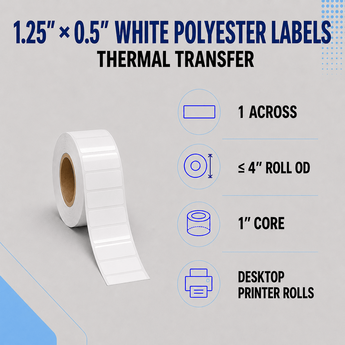 Thermal Transfer Labels - Glossy White Polyester for Desktop and Industrial Printers-Glossy White Polyester Thermal Transfer Labels