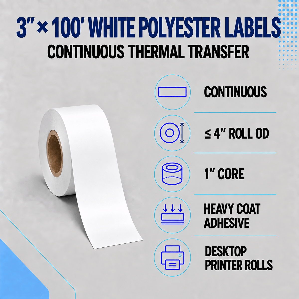 Thermal Transfer Labels - Glossy White Polyester for Desktop and Industrial Printers-Glossy White Polyester Thermal Transfer Labels