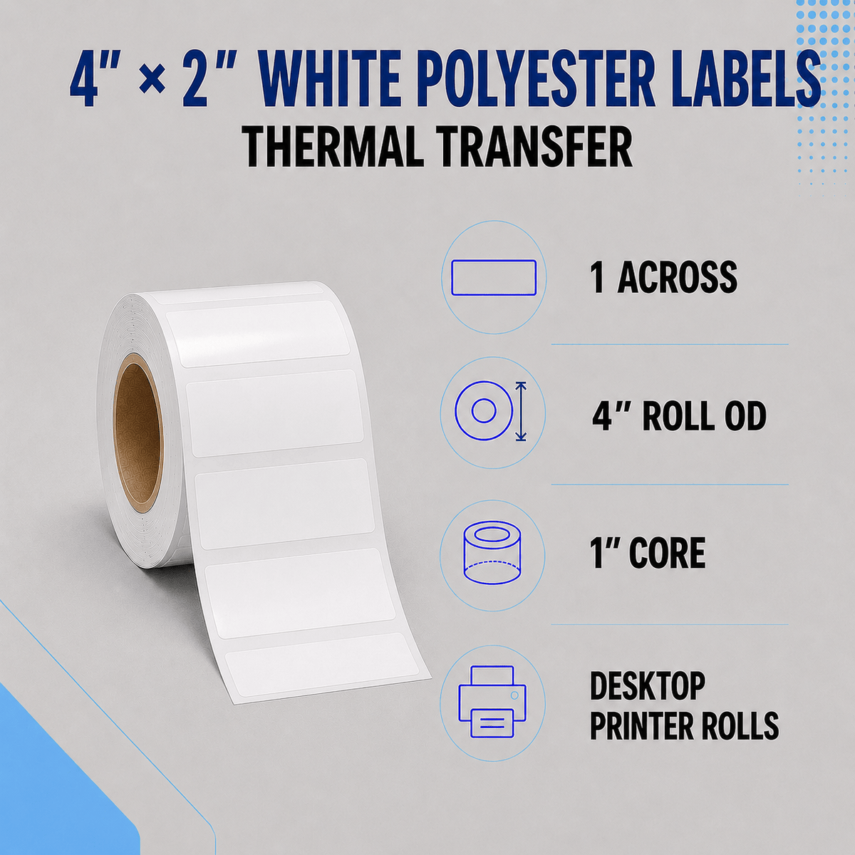 Thermal Transfer Labels - Glossy White Polyester for Desktop and Industrial Printers-Glossy White Polyester Thermal Transfer Labels