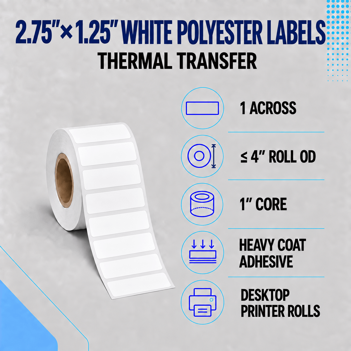 Thermal Transfer Labels - Glossy White Polyester for Desktop and Industrial Printers-Glossy White Polyester Thermal Transfer Labels
