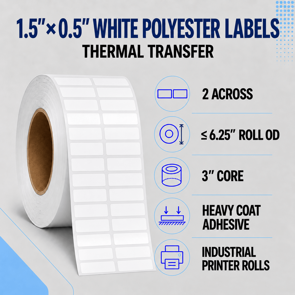 Thermal Transfer Labels - Glossy White Polyester for Desktop and Industrial Printers-Glossy White Polyester Thermal Transfer Labels
