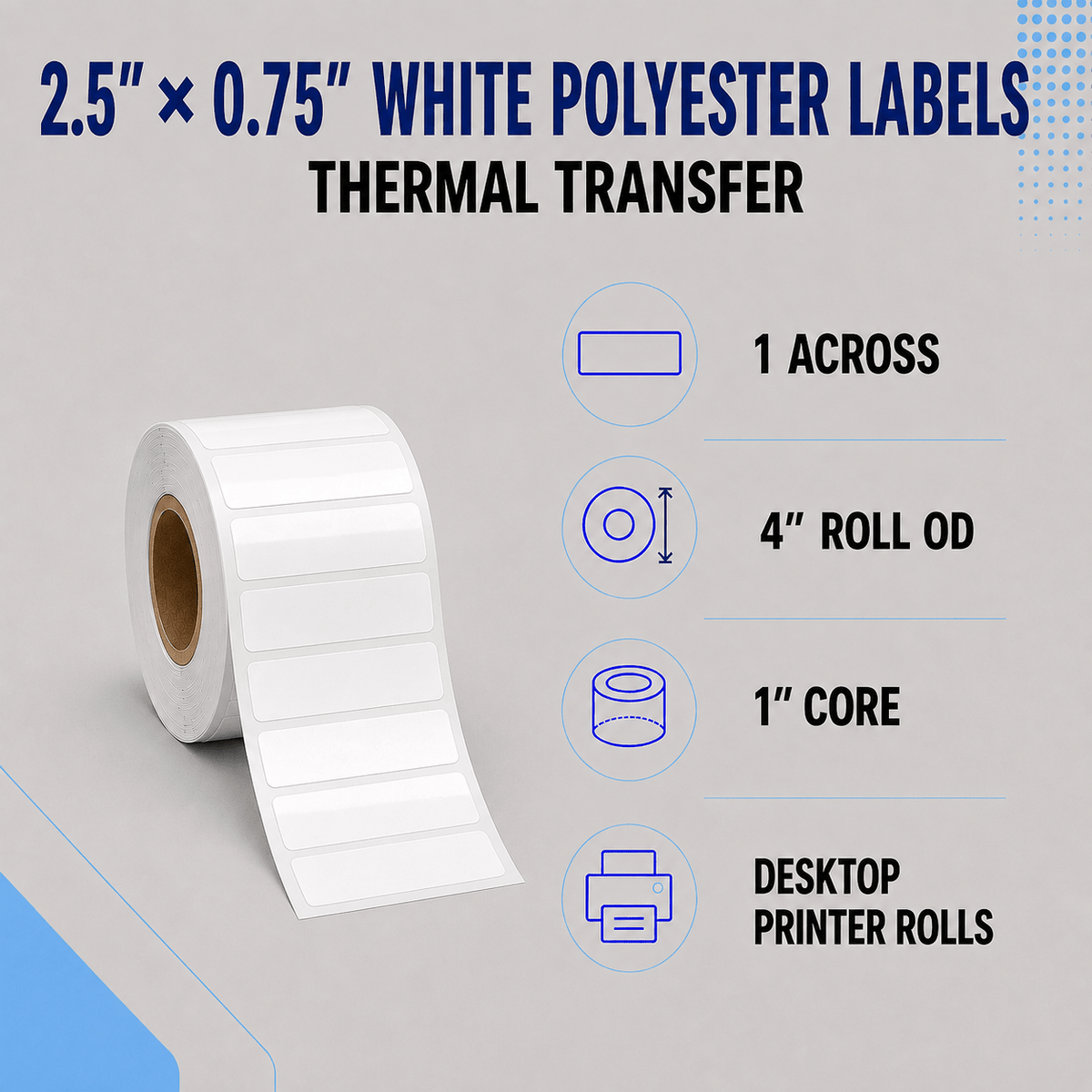 Thermal Transfer Labels - Glossy White Polyester for Desktop and Industrial Printers-Glossy White Polyester Thermal Transfer Labels