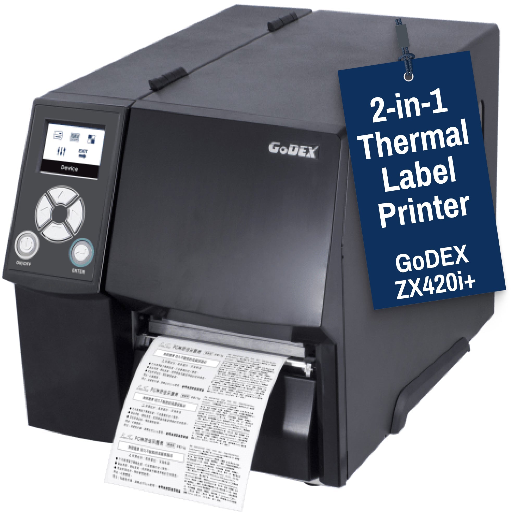 GoDEX ZX420i+ Thermal Printer ā 203 DPI, Up to 6 ips, Color Display, USB/Serial/Ethernet - Printer
