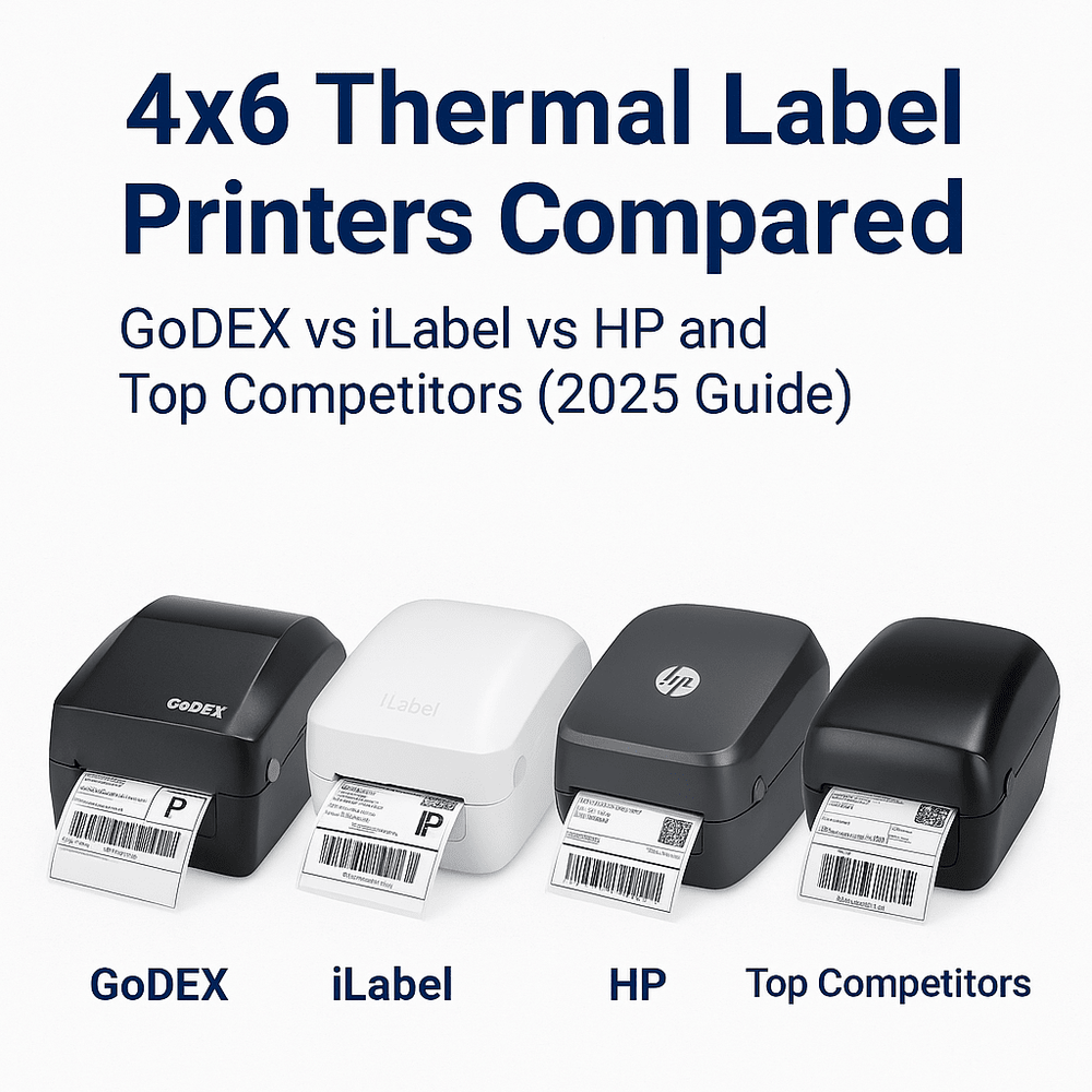 4×6 Thermal Label Printers Comparison. GoDEX vs iLabel vs HP