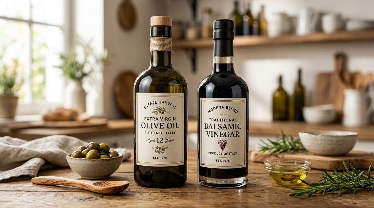 Custom Labels for Olive Oil & Vinegar Bottles (2026) - McAuley Labels