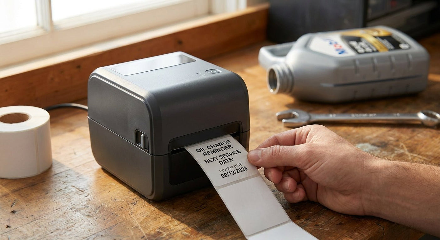 Print Oil Change Stickers on a Standalone Printer (2026) - McAuley Labels