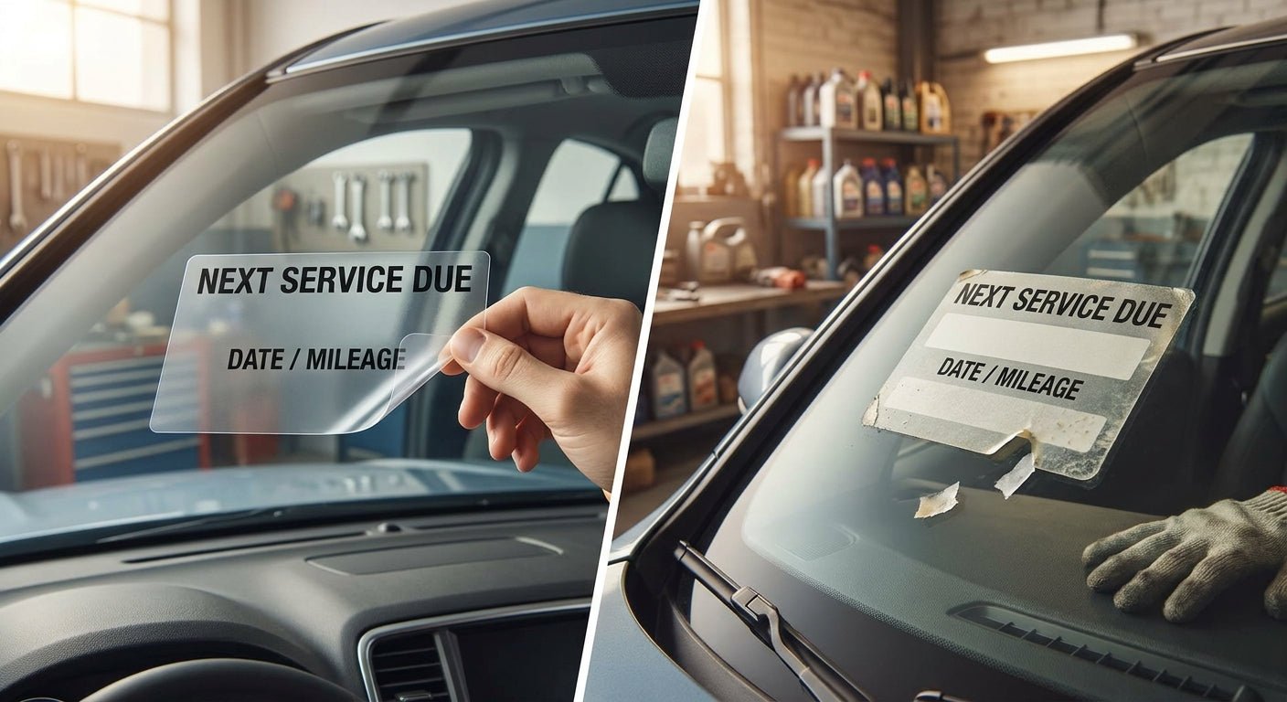 Static Cling vs Adhesive Oil Change Stickers (2026) - McAuley Labels
