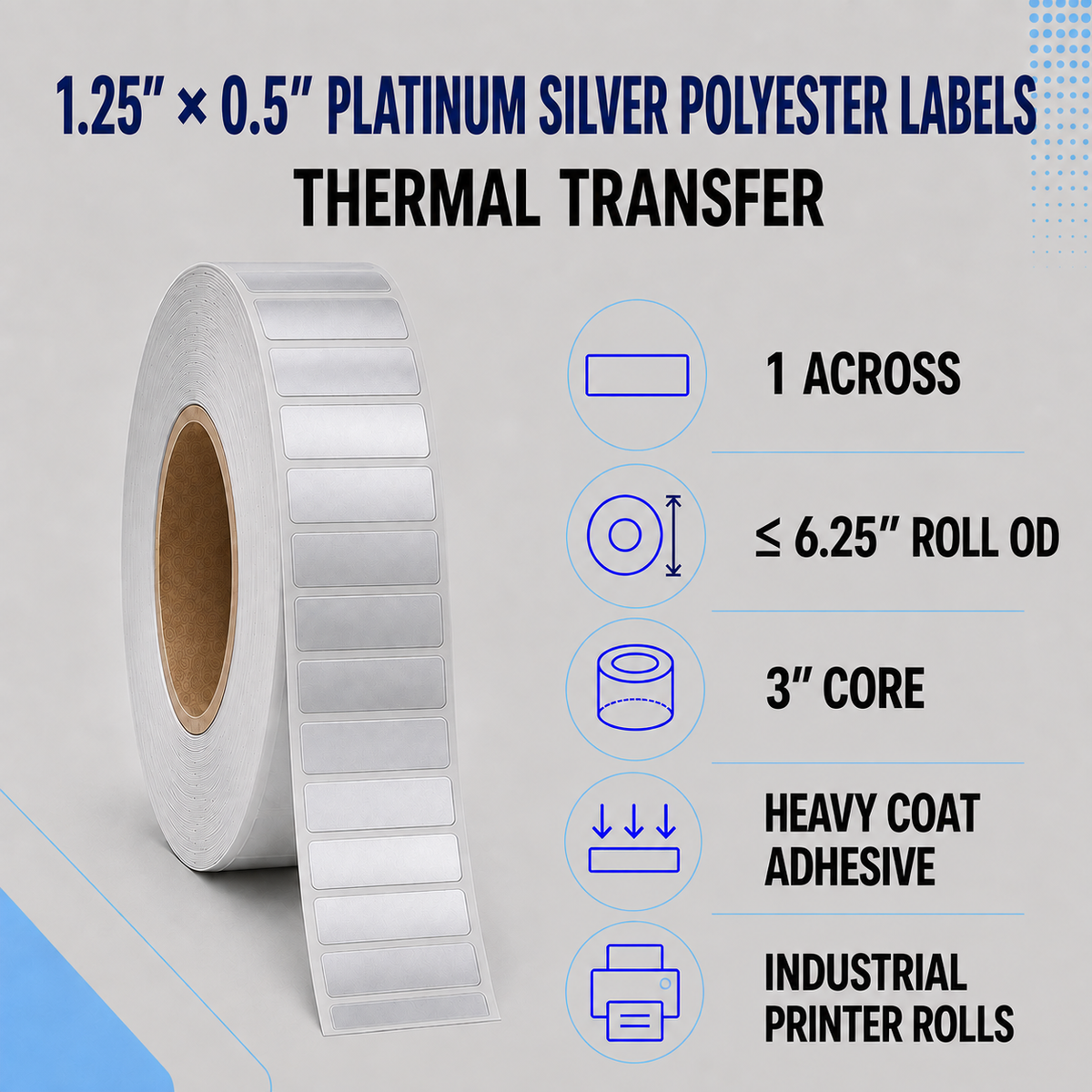 Thermal Transfer Labels Silver Polyester for Desktop and Industrial Printers
