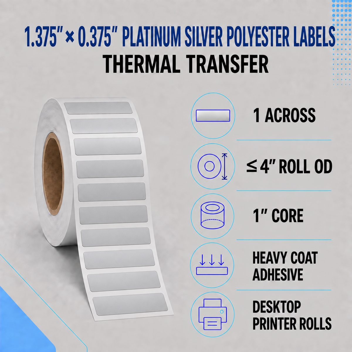 Thermal Transfer Labels Silver Polyester for Desktop and Industrial Printers