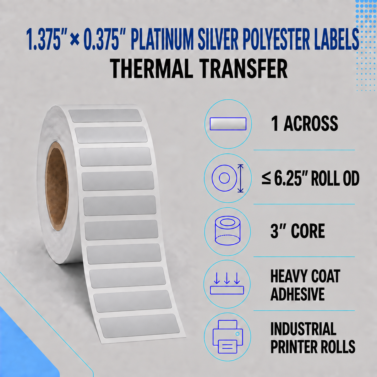 Thermal Transfer Labels Silver Polyester for Desktop and Industrial Printers