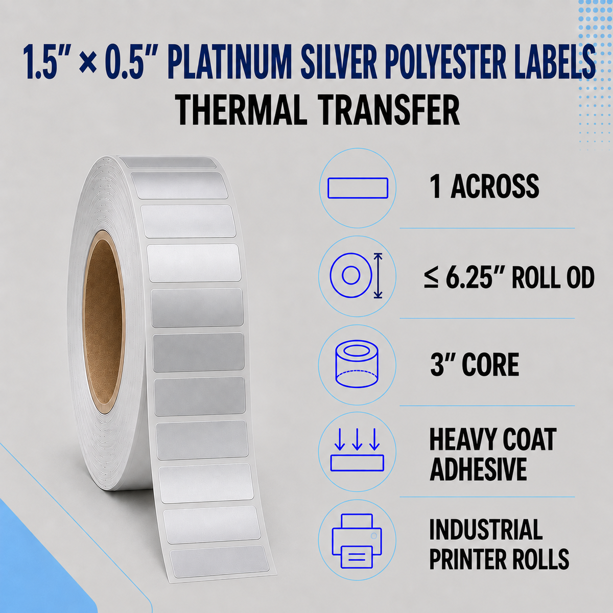 Thermal Transfer Labels Silver Polyester for Desktop and Industrial Printers