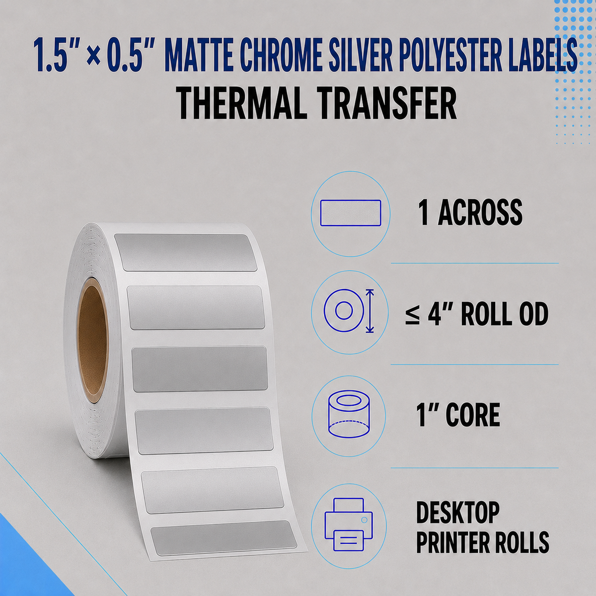 Thermal Transfer Labels Silver Polyester for Desktop and Industrial Printers