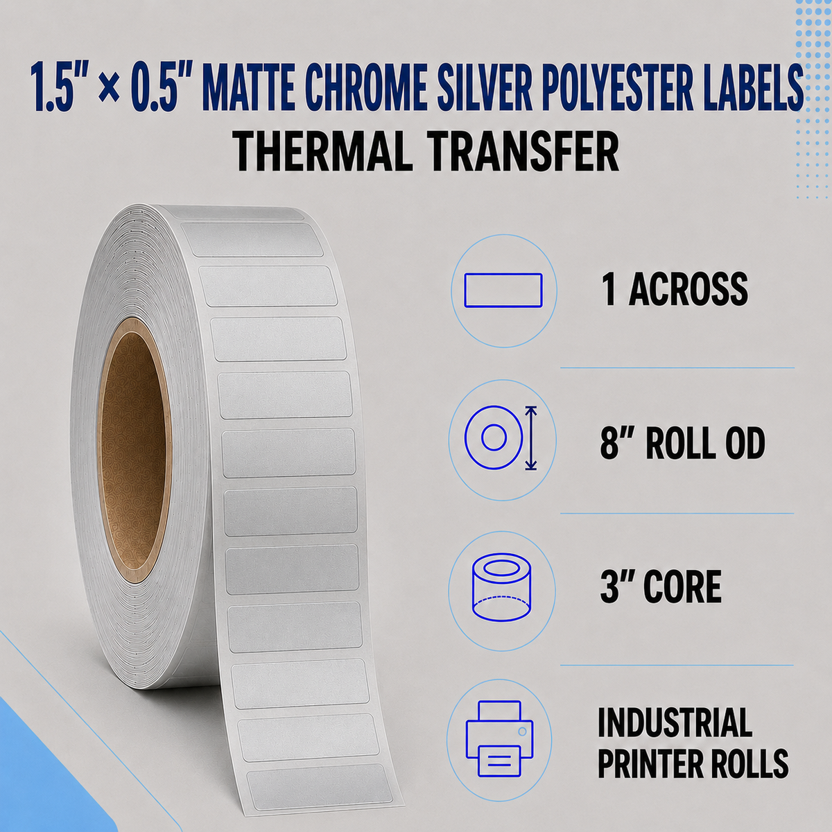 Thermal Transfer Labels Silver Polyester for Desktop and Industrial Printers