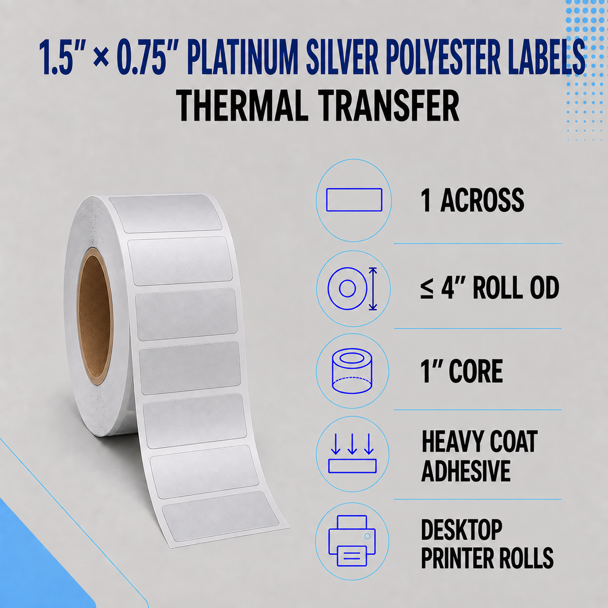 Thermal Transfer Labels Silver Polyester for Desktop and Industrial Printers