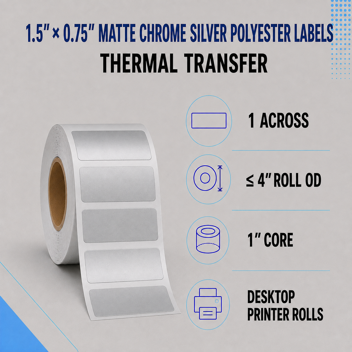 Thermal Transfer Labels Silver Polyester for Desktop and Industrial Printers