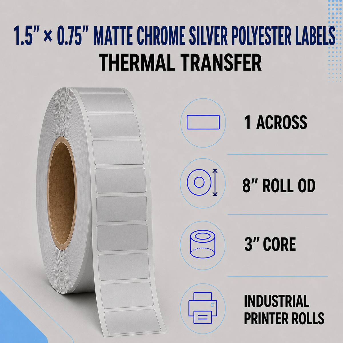 Thermal Transfer Labels Silver Polyester for Desktop and Industrial Printers