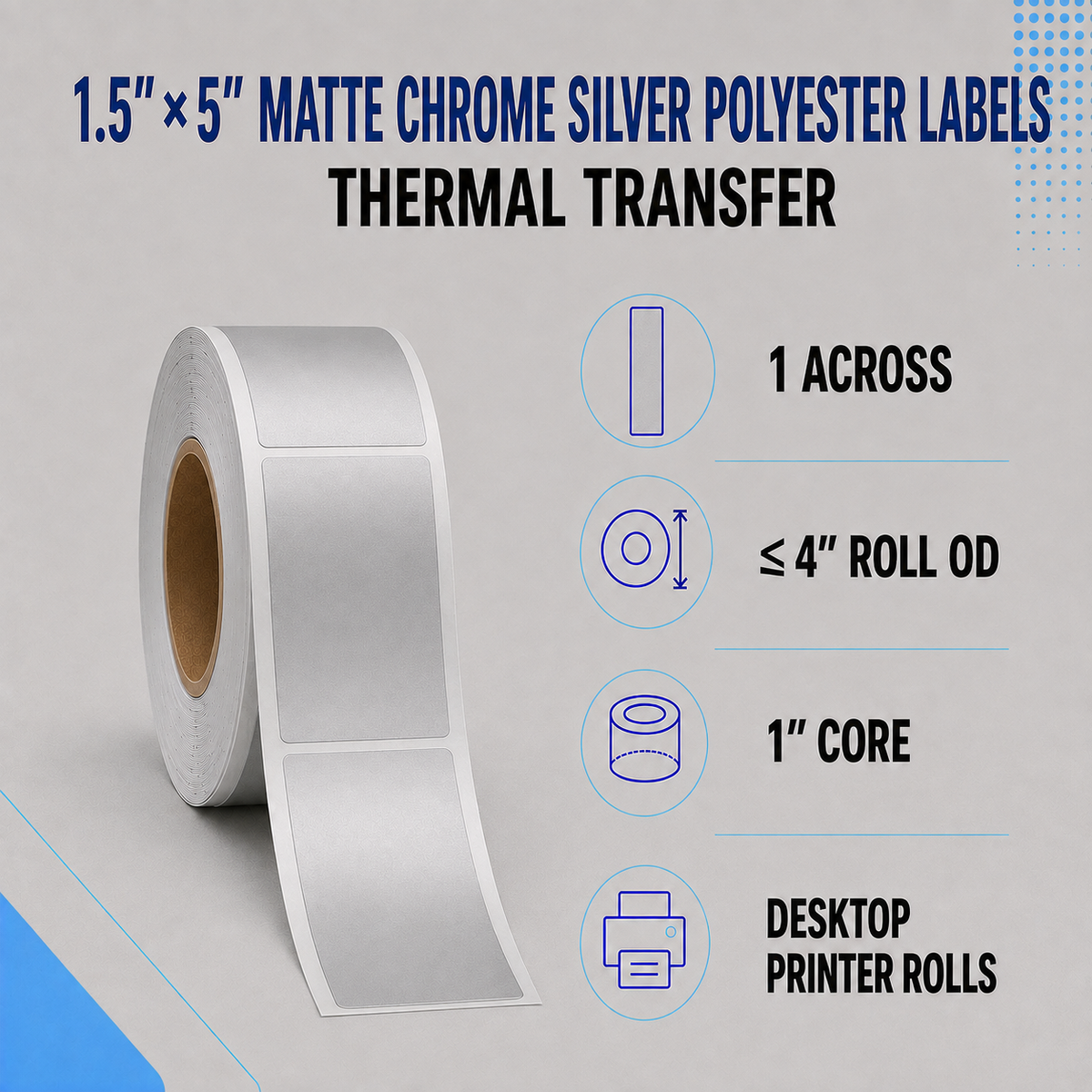 Thermal Transfer Labels Silver Polyester for Desktop and Industrial Printers