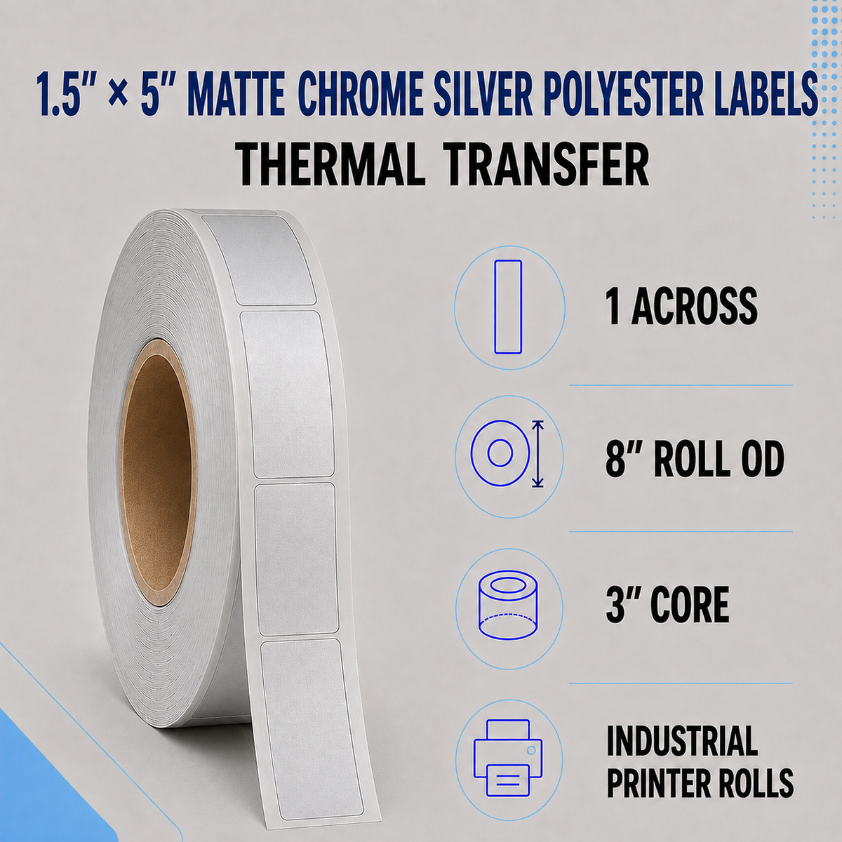 Thermal Transfer Labels Silver Polyester for Desktop and Industrial Printers