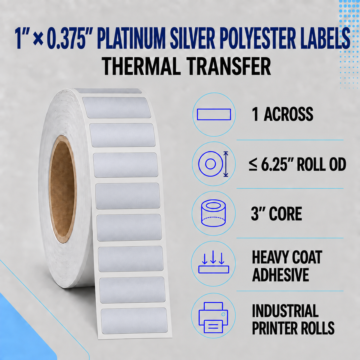 Thermal Transfer Labels Silver Polyester for Desktop and Industrial Printers