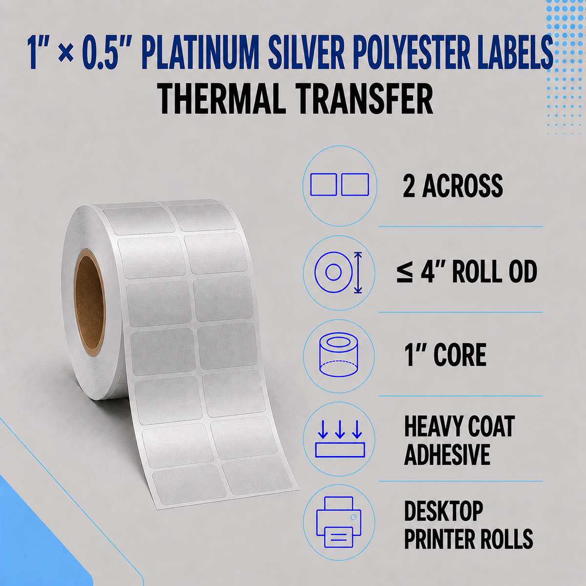 Thermal Transfer Labels Silver Polyester for Desktop and Industrial Printers