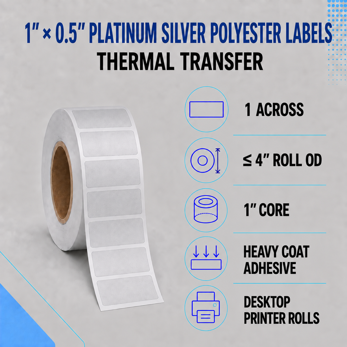 Thermal Transfer Labels Silver Polyester for Desktop and Industrial Printers