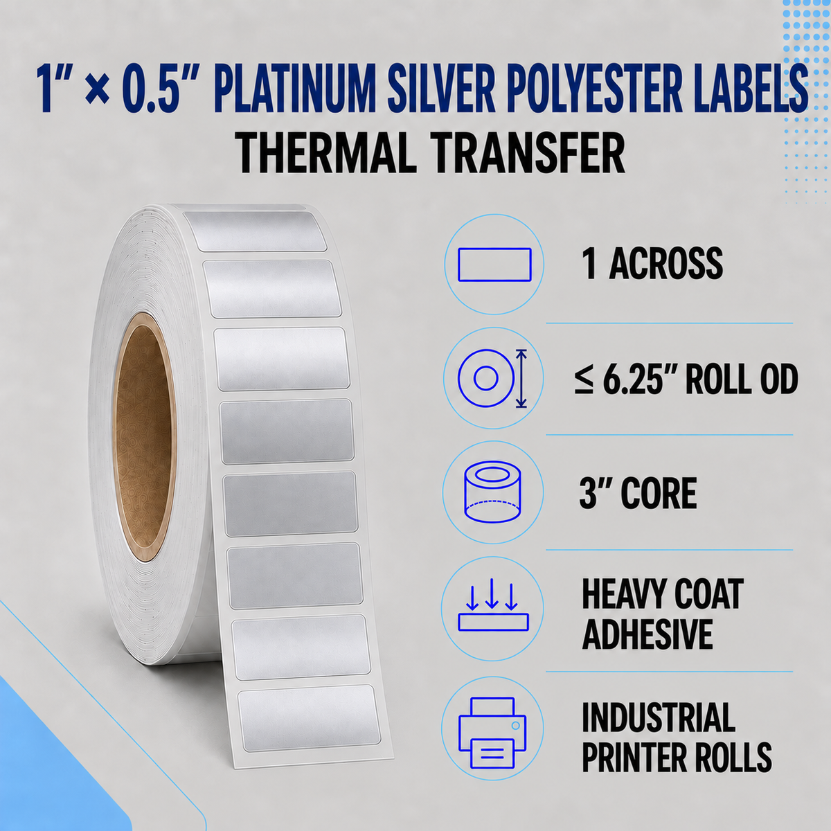 Thermal Transfer Labels Silver Polyester for Desktop and Industrial Printers