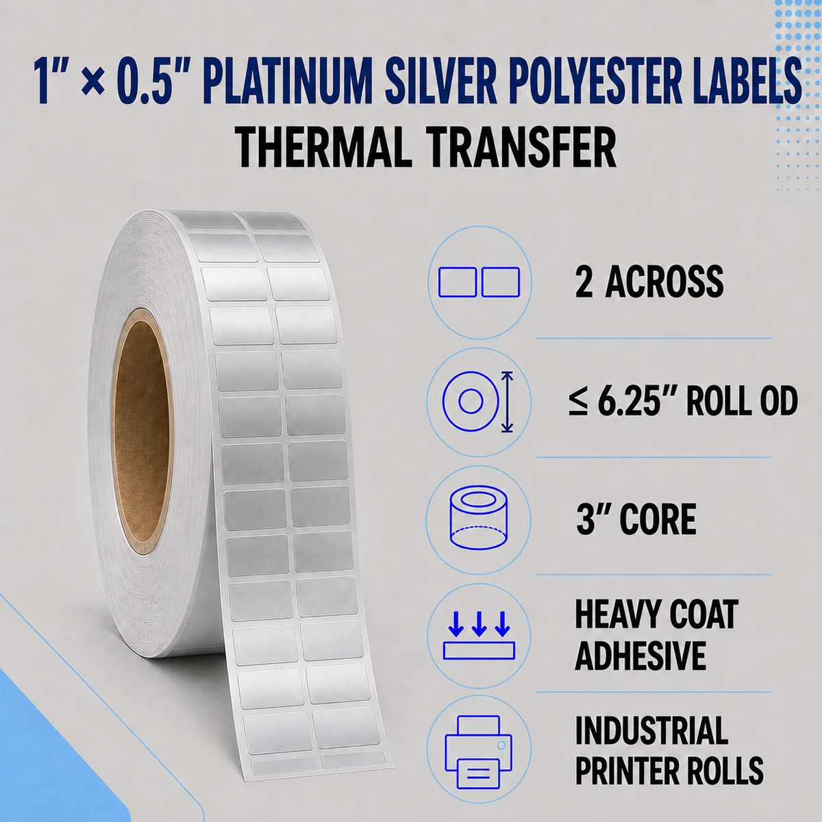 Thermal Transfer Labels Silver Polyester for Desktop and Industrial Printers