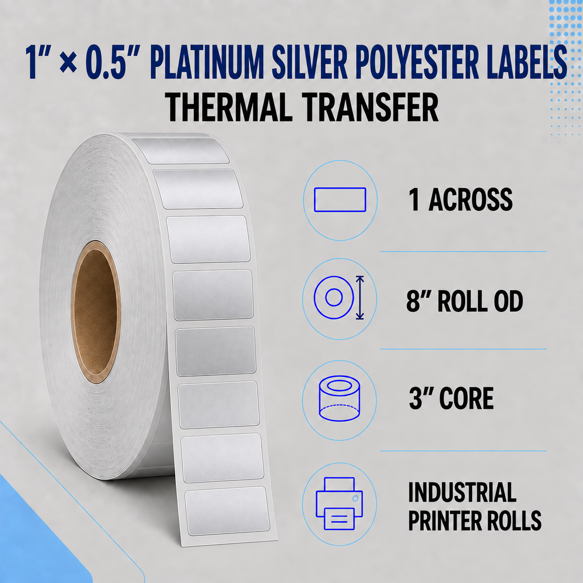 Thermal Transfer Labels Silver Polyester for Desktop and Industrial Printers