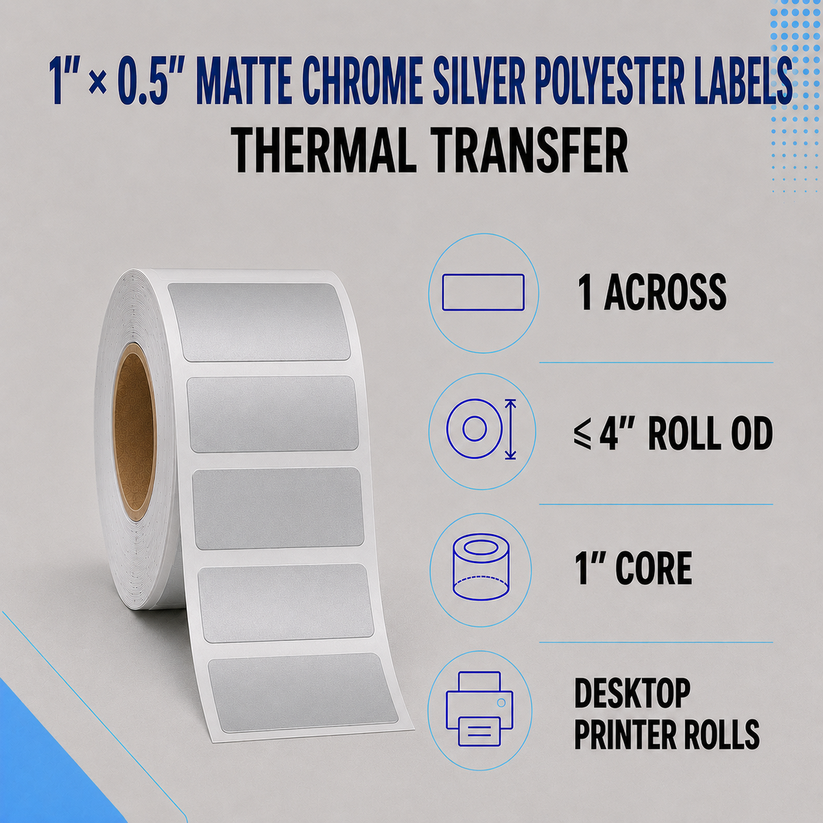Thermal Transfer Labels Silver Polyester for Desktop and Industrial Printers