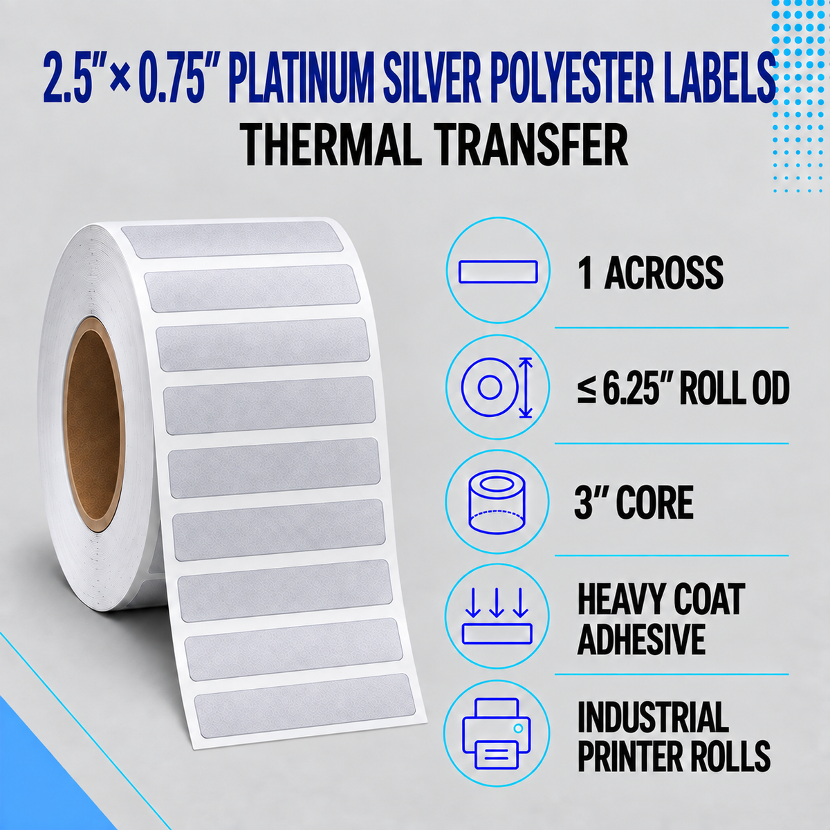 Thermal Transfer Labels Silver Polyester for Desktop and Industrial Printers