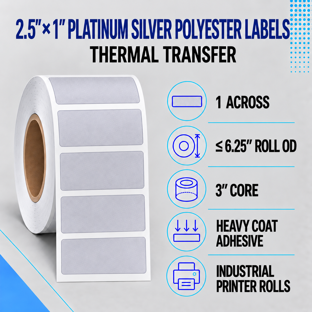 Thermal Transfer Labels Silver Polyester for Desktop and Industrial Printers