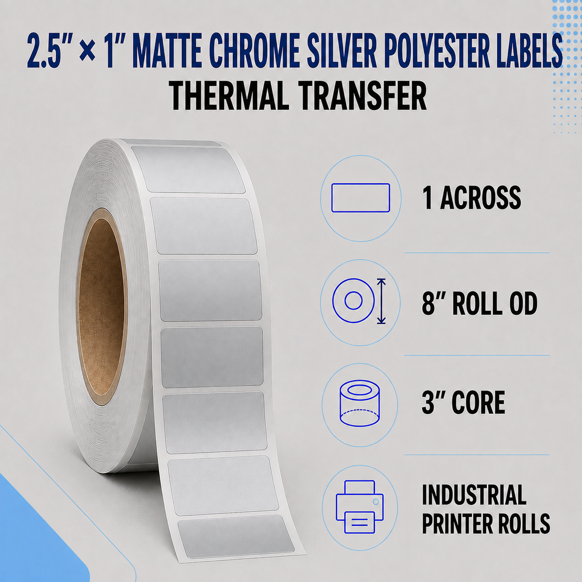 Thermal Transfer Labels Silver Polyester for Desktop and Industrial Printers