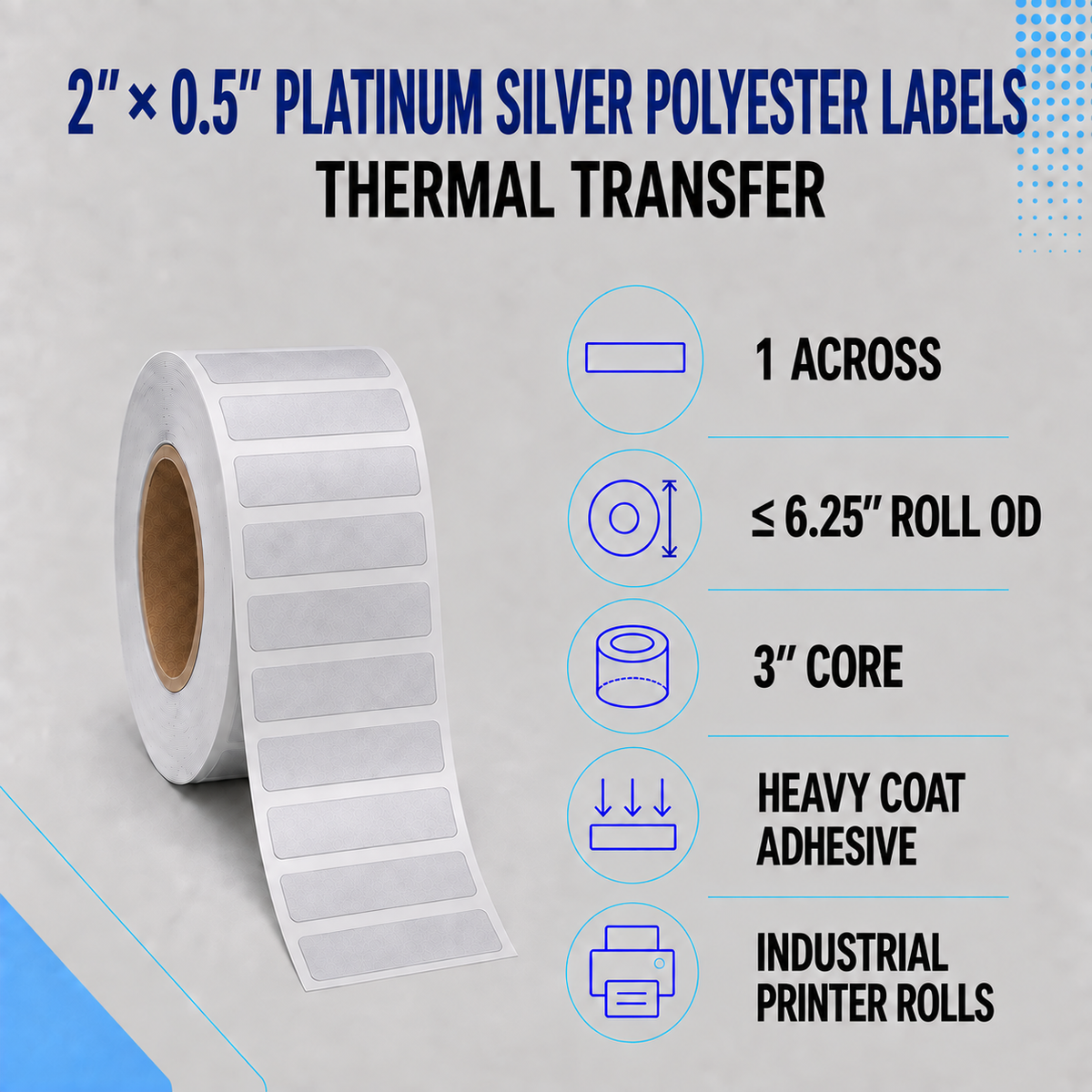 Thermal Transfer Labels Silver Polyester for Desktop and Industrial Printers