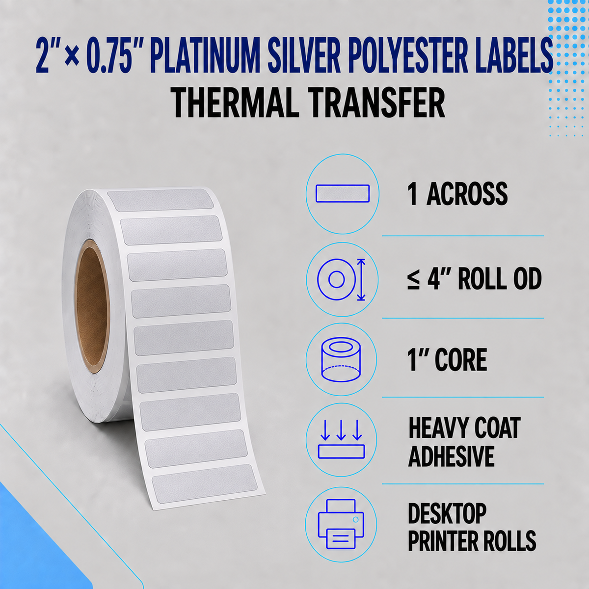 Thermal Transfer Labels Silver Polyester for Desktop and Industrial Printers
