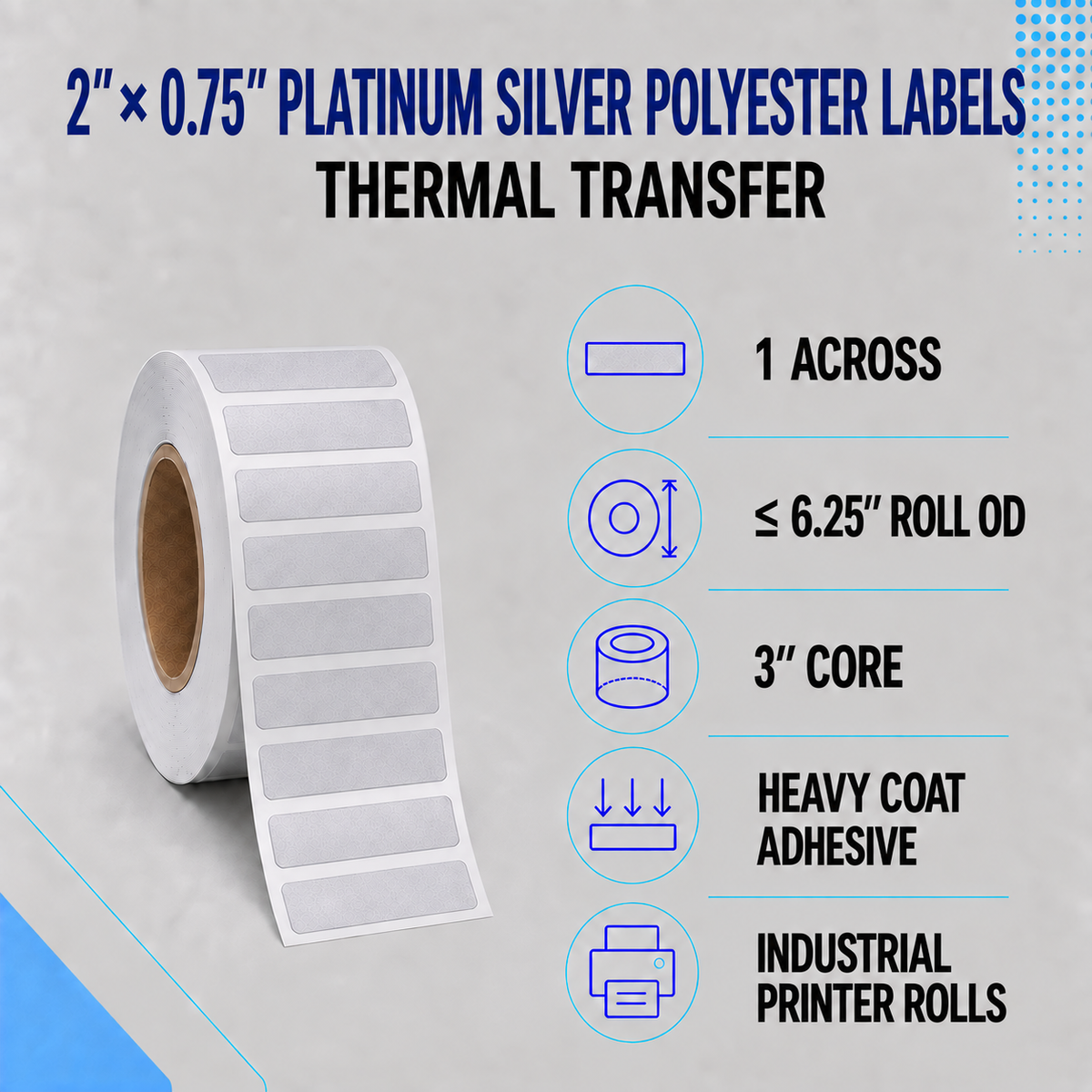 Thermal Transfer Labels Silver Polyester for Desktop and Industrial Printers