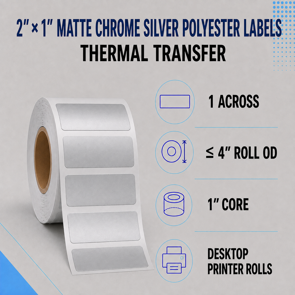 Thermal Transfer Labels Silver Polyester for Desktop and Industrial Printers