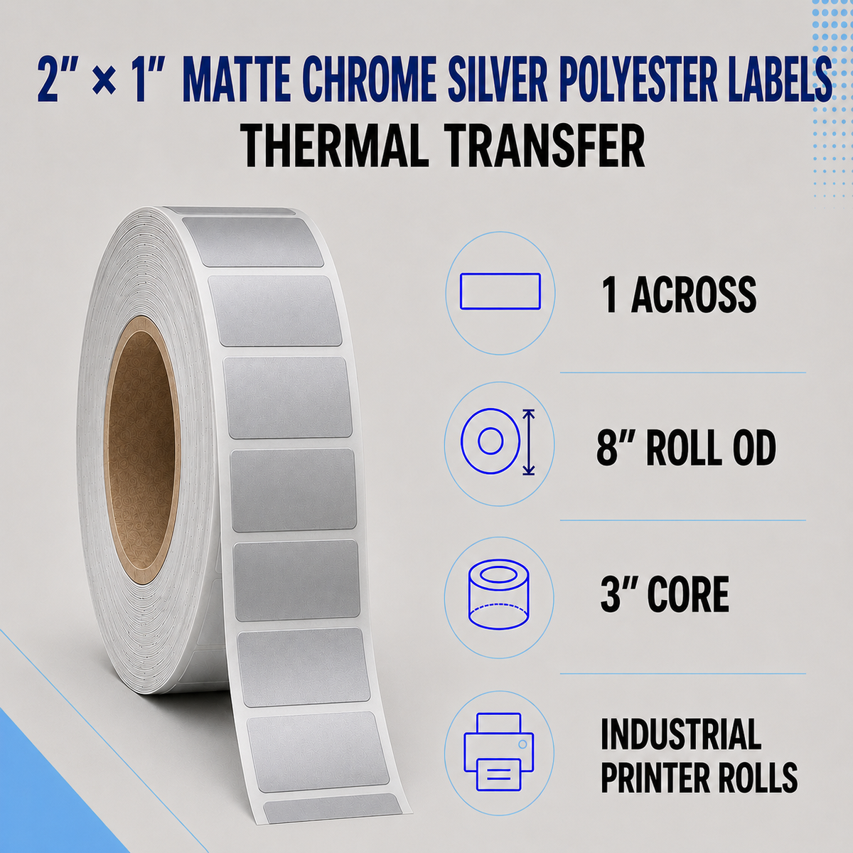 Thermal Transfer Labels Silver Polyester for Desktop and Industrial Printers