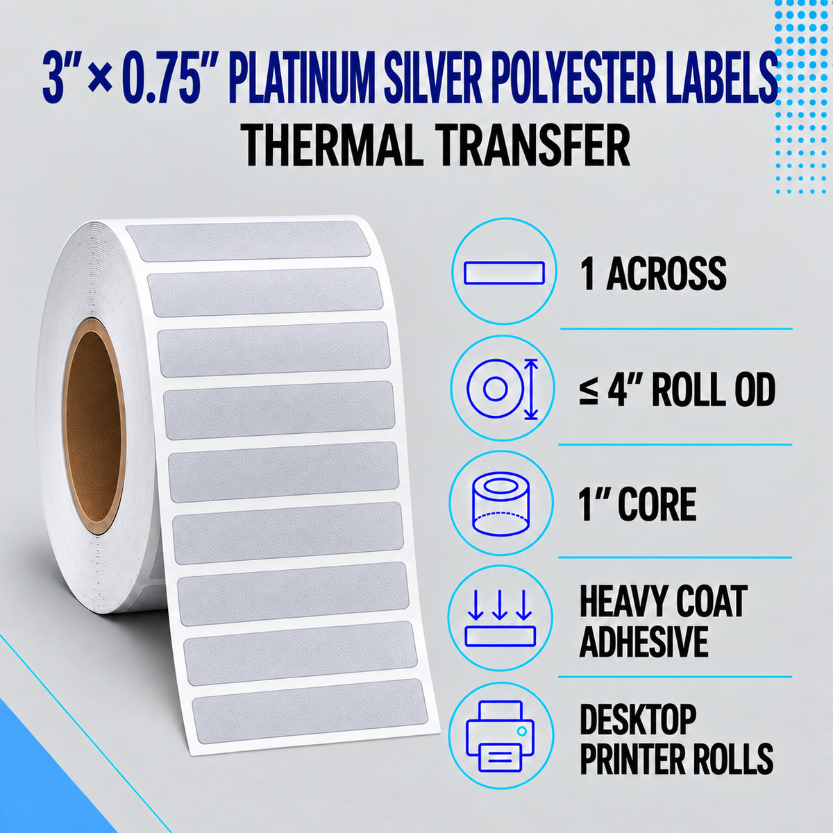 Thermal Transfer Labels Silver Polyester for Desktop and Industrial Printers