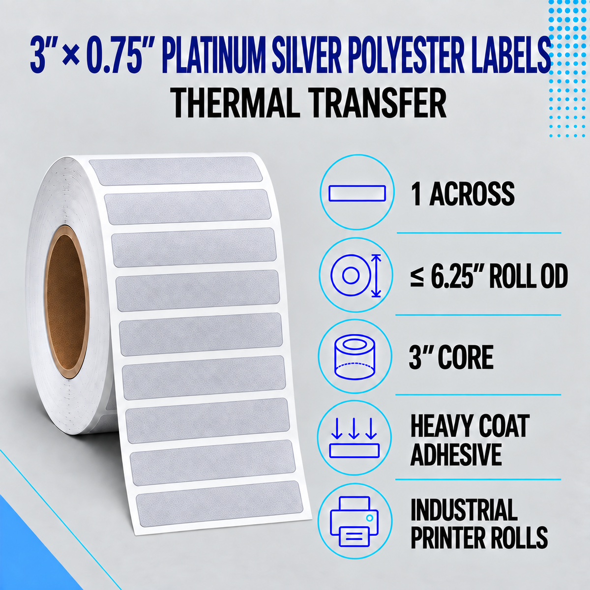 Thermal Transfer Labels Silver Polyester for Desktop and Industrial Printers