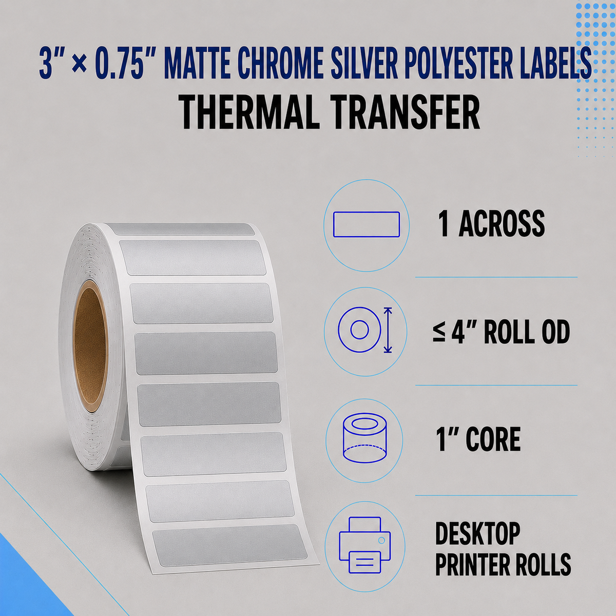 Thermal Transfer Labels Silver Polyester for Desktop and Industrial Printers