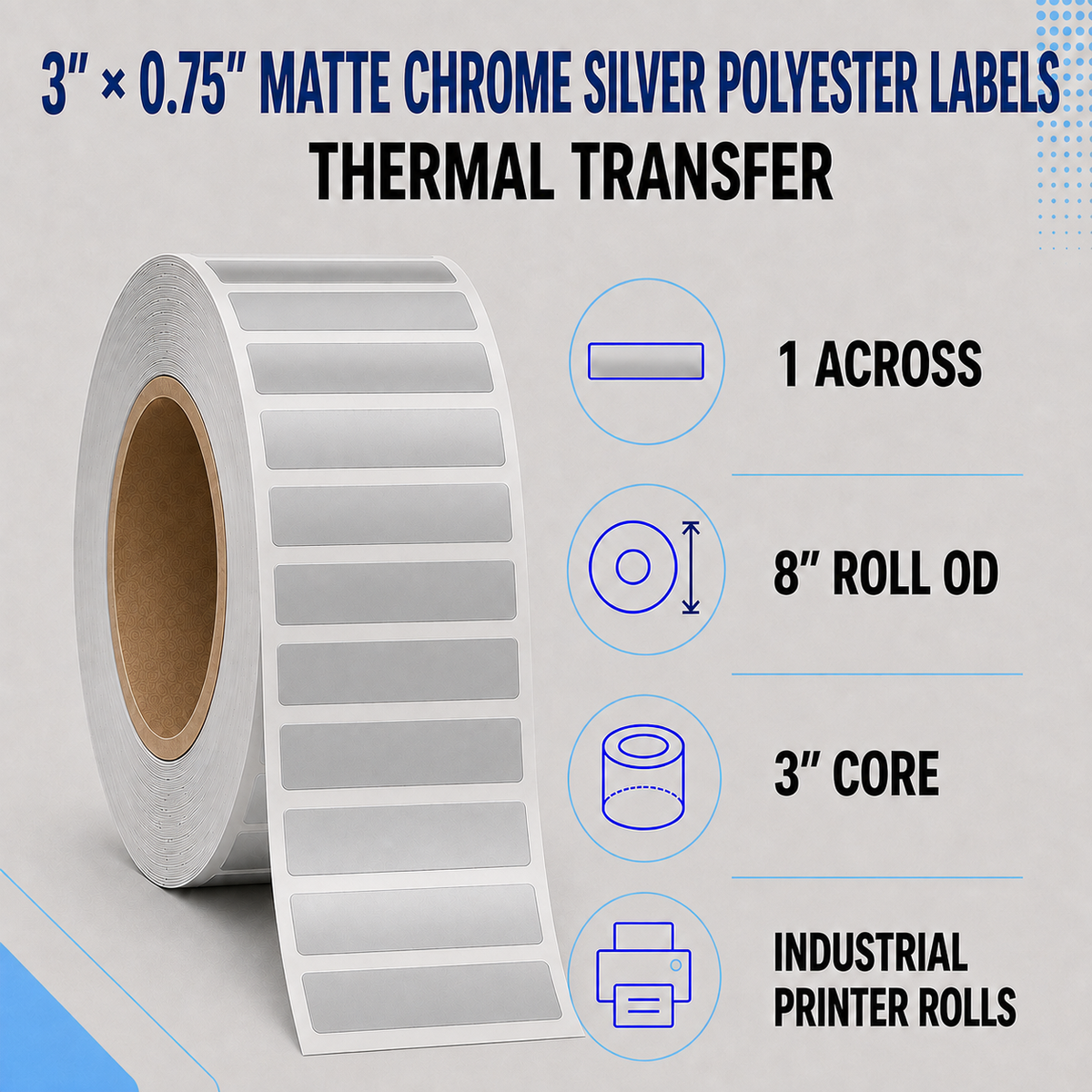 Thermal Transfer Labels Silver Polyester for Desktop and Industrial Printers