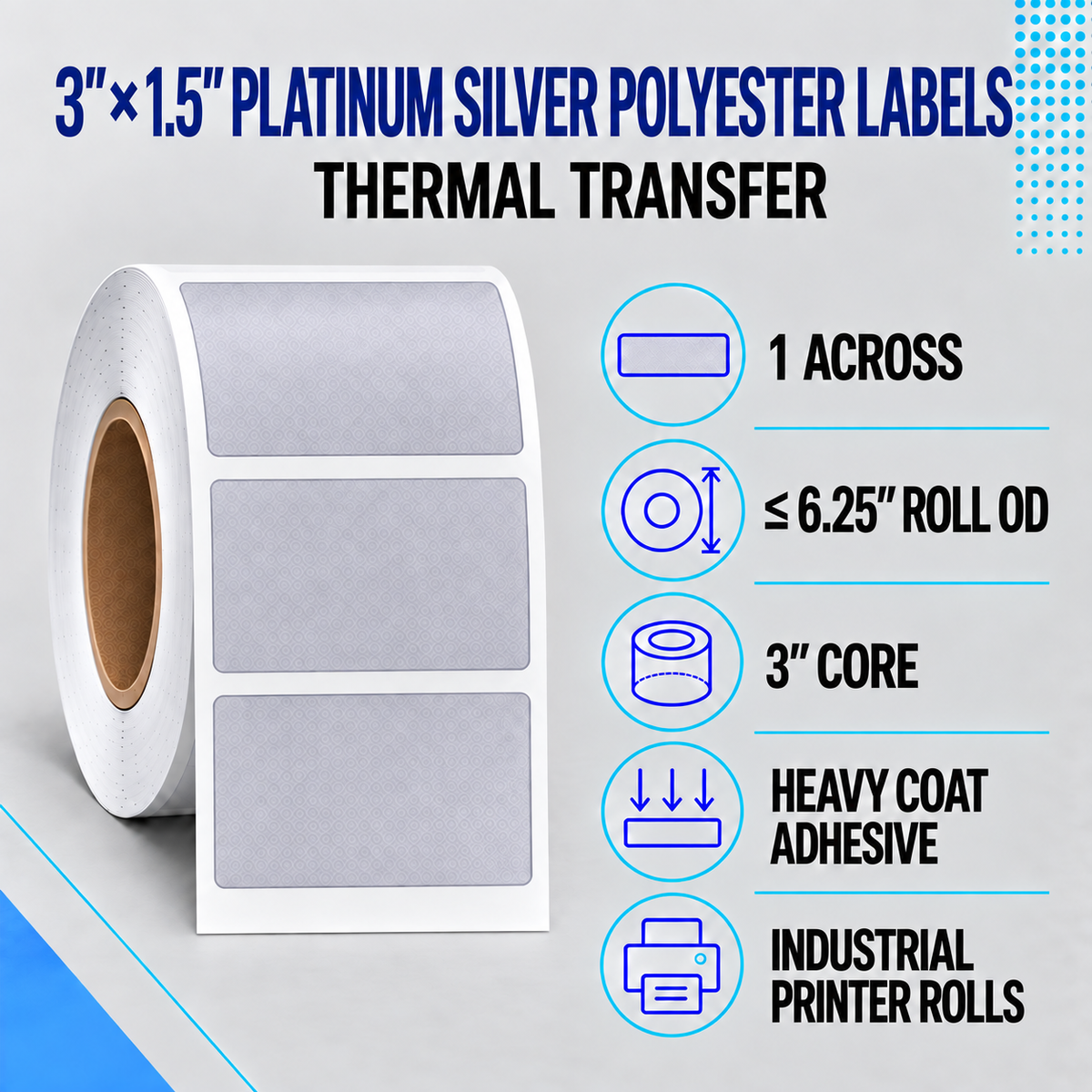 Thermal Transfer Labels Silver Polyester for Desktop and Industrial Printers