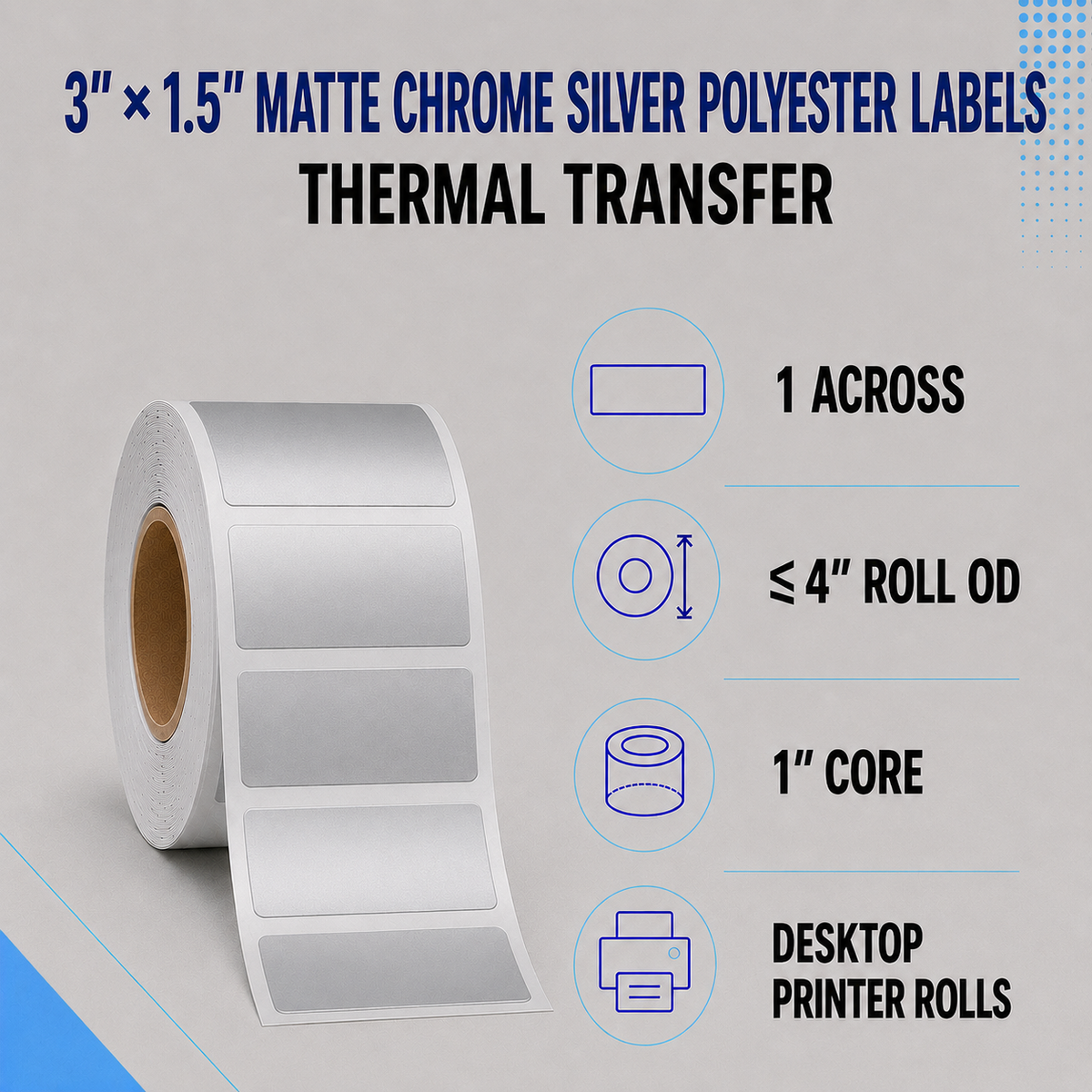 Thermal Transfer Labels Silver Polyester for Desktop and Industrial Printers