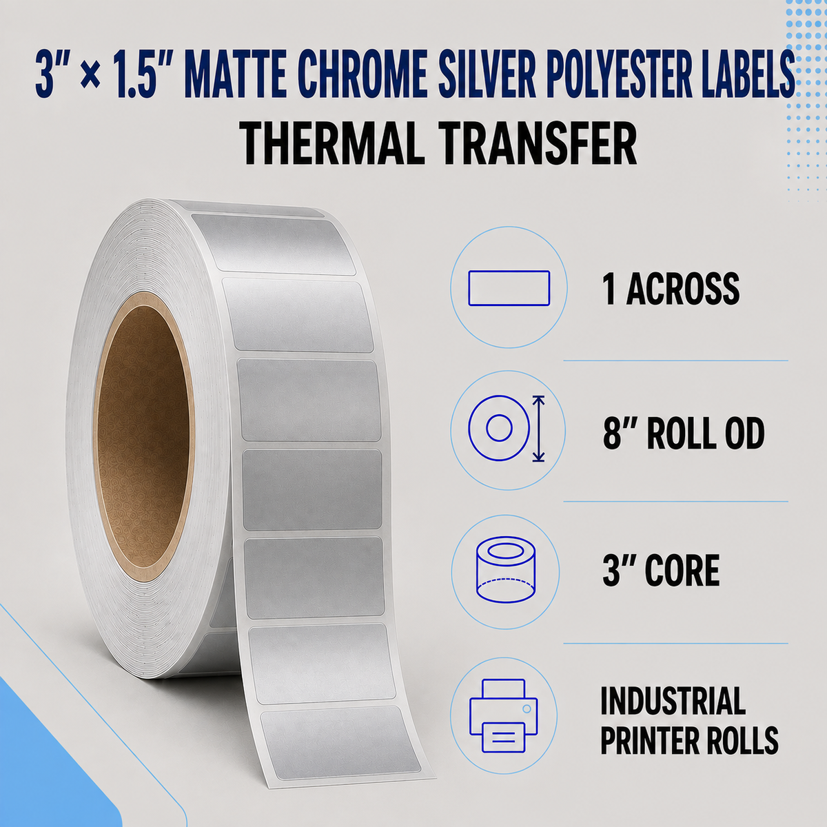 Thermal Transfer Labels Silver Polyester for Desktop and Industrial Printers