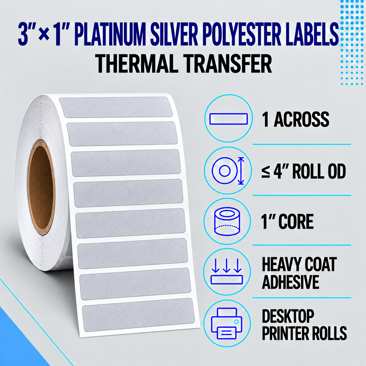 Thermal Transfer Labels Silver Polyester for Desktop and Industrial Printers