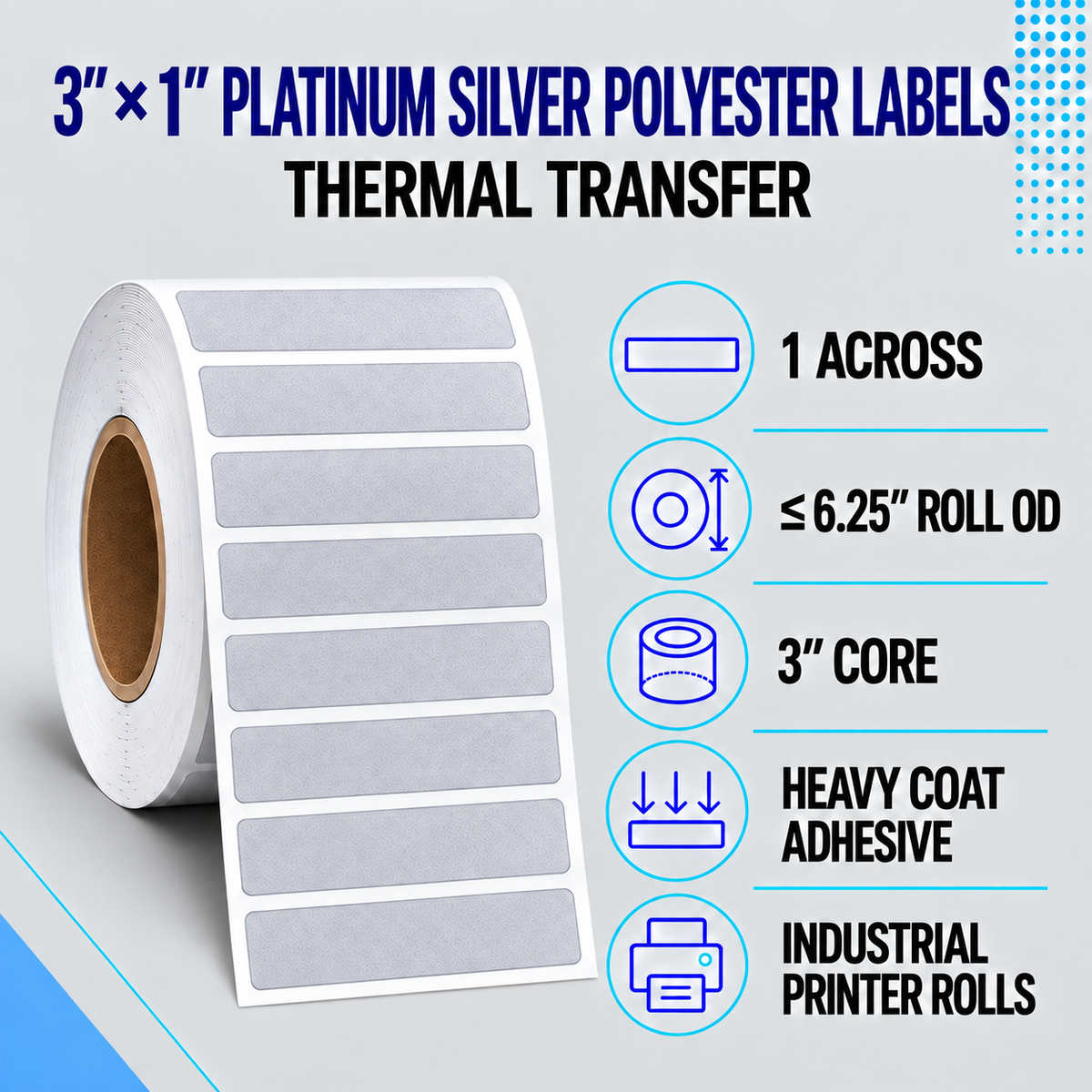 Thermal Transfer Labels Silver Polyester for Desktop and Industrial Printers
