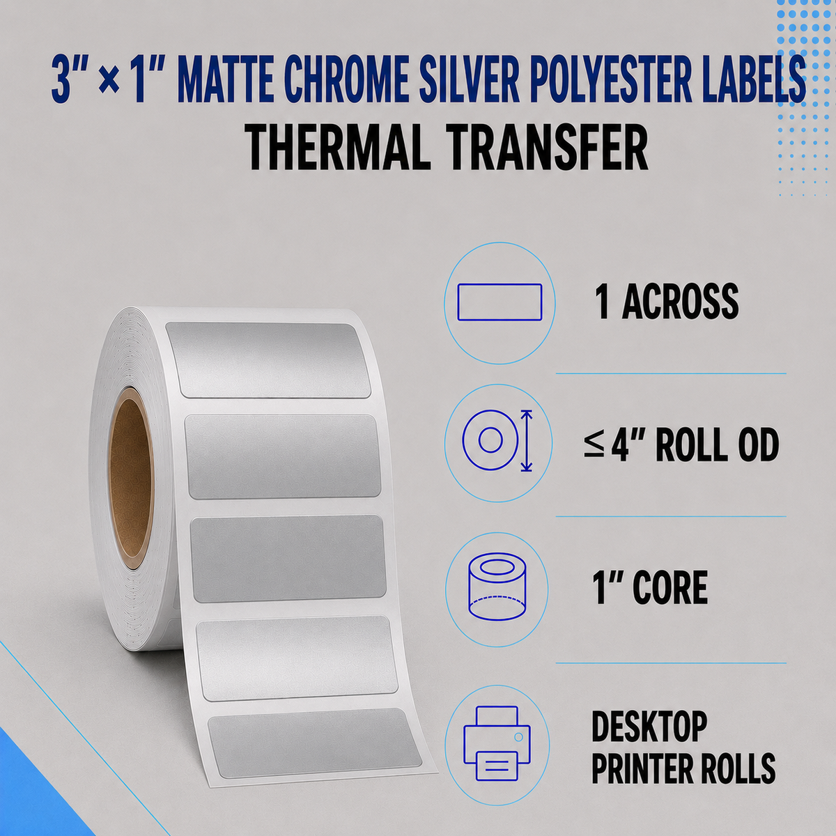 Thermal Transfer Labels Silver Polyester for Desktop and Industrial Printers
