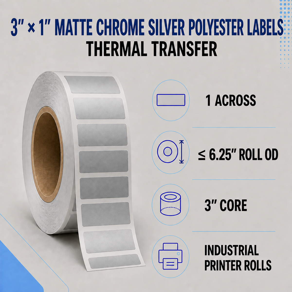 Thermal Transfer Labels Silver Polyester for Desktop and Industrial Printers