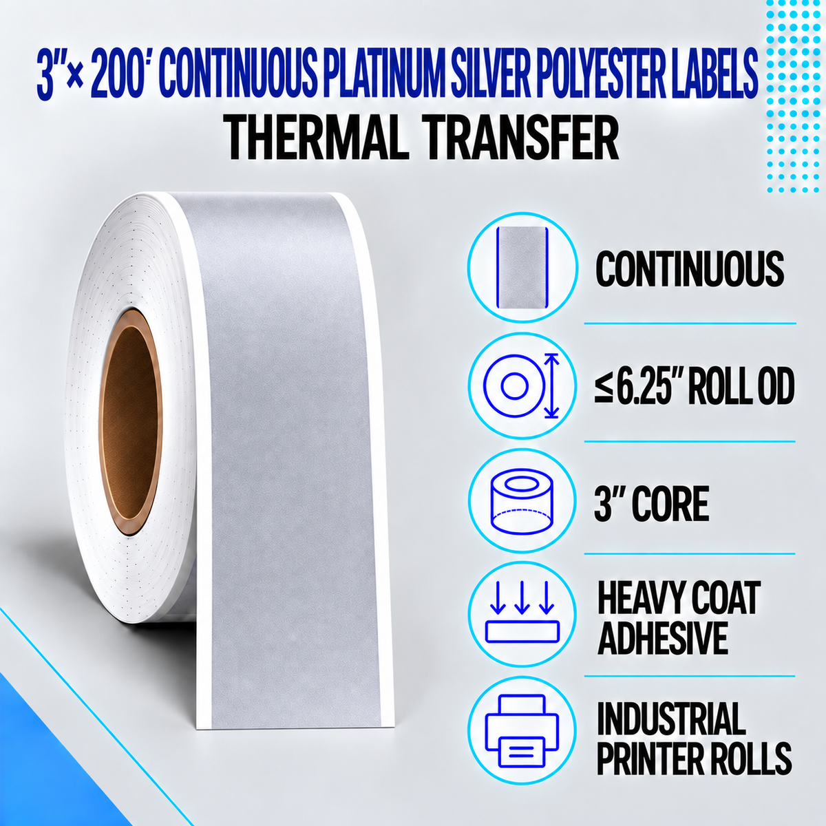Thermal Transfer Labels Silver Polyester for Desktop and Industrial Printers