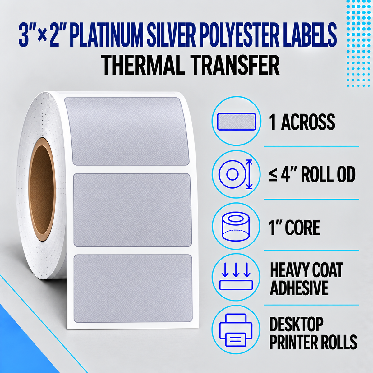 Thermal Transfer Labels Silver Polyester for Desktop and Industrial Printers